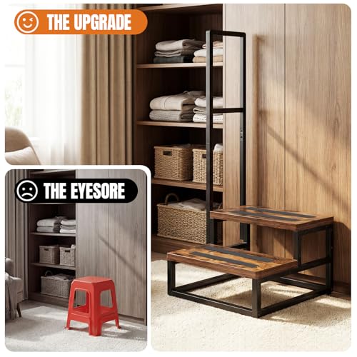 Upgraded Anti-Slip Step Stool with Handle, Heavy-Duty & Stable, Multi-Purpose for High Bed, Kitchen, Bathroom - color: Brown, size: Single Handle