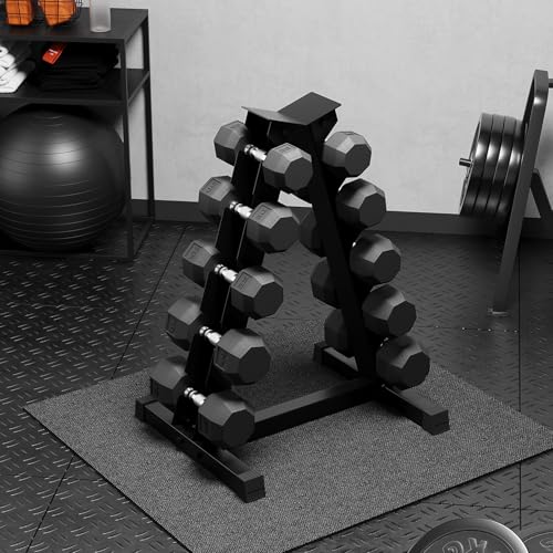 Premium Rubber Coated Hex Dumbbell Set with Rack, 350LB (25-45Lb, 5 Pairs) Weight Set for Home Gym, Multiple Sizes & Packages, Exercise & Fitness Dumbbells for Muscle Toning, Strength Building & Full