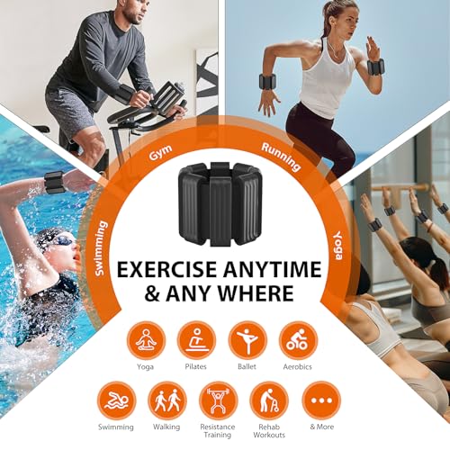 Pilates Wrist and Ankle Weights for Women - Adjustable Weighted Bangles for Men, 2 lbs Weighted Arm Bands Foot Leg Weights for Walking, Yoga, Training, Exercise, Running, Set of 2 (1LB Each) - color: Black