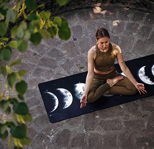 nuveti Printed Travel Yoga Mat-1/16 Inch Thick Non Slip Fitness Workout Mat with Carrying Bag, Foldable Lightweight Suede & Natural Rubber Yoga Mat for Yoga Pilates and Fitness 72" L x 24" W x 1.5mm - color: Moon Eclipse