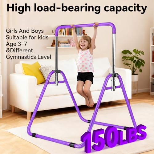 Kids Gymnastics Bar Gymnastic Equipment for Home Adjustable Height Gymnastic Training Bar Gymnastic Stuff for 3-7 Years Old Girls - color: Basic- Purple