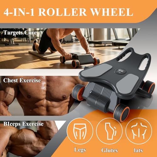 Exercise Roller Wheels with Elbow Board Support, Abs Exercise Roller Abdominal Training with 4 Wheels and Knee Pad for Home Gym