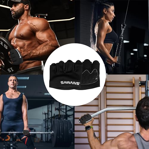 SAWANS Nonslip Workout Gloves for Men & Women, Weightlifting, Gym, Exercise, Fitness, Black, Minimalist, Finger Protectors, Half Finger Glove, Ambidextrous, Adjustable - size: Small