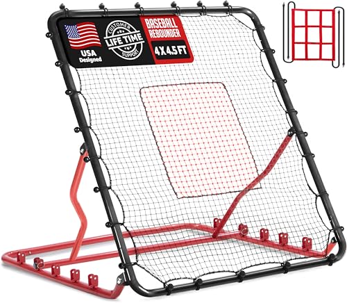 Baseball Rebounder Net, 3/5 Adjustable Angles 4x4.5FT Pitch Back Baseball Softball Volleyball Rebounder with 2 Strike Zones, UV Resistant, Pitchback Trainer for Ground, Line Drive & Fly Balls - style: 5 Angles Adjustable
