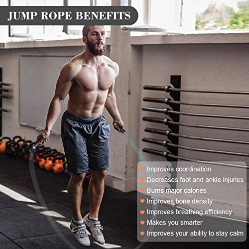 Redify Weighted Jump Rope for Workout Fitness(1LB), Tangle-Free Ball Bearing Rapid Speed Skipping Rope for MMA Boxing Weight-loss,Aluminum Handle Adjustable Length 9MM Fabric Cotton+9MM Solid PVC Rope - color: Grey