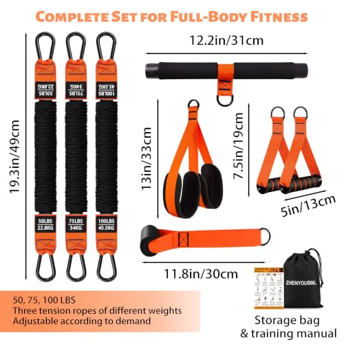 Upgraded Multifunction Pedal Resistance Band with Handle, Exercise Bands with 3 Tube Adjustable Resistance Bands, Pedal, Door Anchor and 3 Handles, for Full Body Training for Abs Arm Leg Waist Workout