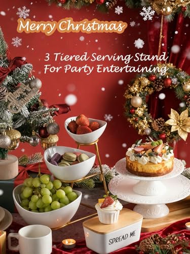 Gomakren 3 Tiered Oval Serving Bowl, Collapsible Chip and Dip Serving Set - color: Golden Stand