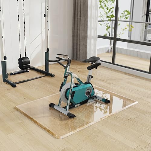 Exercise Bike Mat for Hardwood Floor Protector 36"x48" Clear Waterproof Bike Trainer Mats with Non-Slip Pads for Carpet Durable Thick Indoor Cycling Mat for Home Gym or Workouts