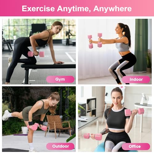 Adjustable Dumbbell Set of 2, Total 20 LB Pair (4,6,8,10 LB) - color: Pink