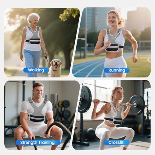 Adjustable Weighted Vest Woman 4-10lb/12-18lb/20-32lb Weighted Vest Men with 6 Ironsand Weights, Shoulder Pads and Large Pocket for Walking Running Crossfit Strength Training - color: Grey, size: 12-18lb