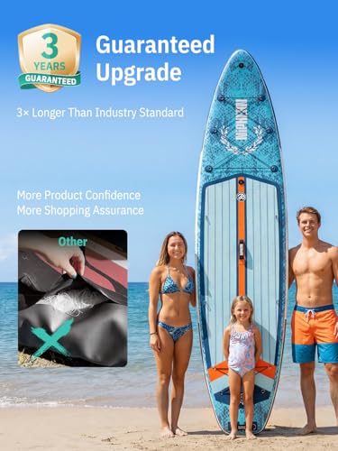Niphean (Extra Large) Inflatable Paddle Board, SUP for 2+1 People/Family 500lbs Capacity Stand Up Paddle Board with SUP Accessories, StabilTrac Fin Non-Slip Paddleboard for Adults - color: Blue