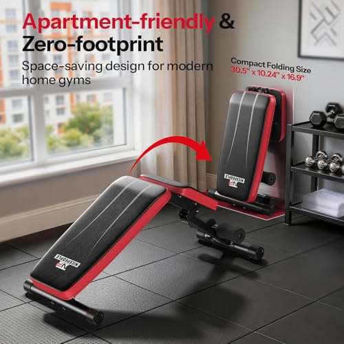 Adjustable Weight Bench up to 6.5'', Dual-Support Workout Bench & 10 Backrests for Chest Shoulders Arms for Home Gym, 660LBS Capacity but Compact and Foldable Strength Bench Apartment Room