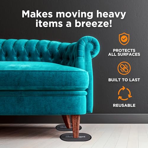 Furniture Sliders Combo Pack - Reusable 3.5" x 6" Furniture Movers for Hardwood, Carpet, and Tile Floors - Furniture Moving Glides - Includes 4 Felt Pads and 4 Plastic Floor Sliders