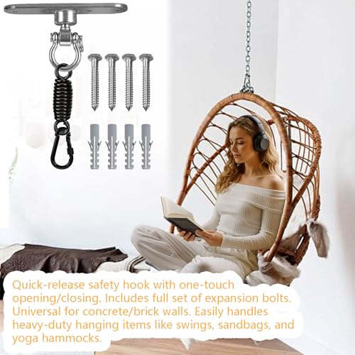 4-Hole Heavy Bag Hanger with 360° Rotation Wall/Ceiling Wood Beam Mount for Aerial Yoga Swing, Hammock, Resistance Band & Body Weight Strength Training Systems - size: With a spring