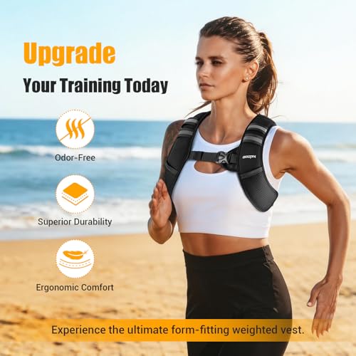 Weighted Vest for Women & Men, 10lb Ultra Thin Soft Iron Weighted Vest with Reflective Strips & Adjustable Buckle Straps, Slim Weight Vest for Walking, Running, Strength Training & Weight Loss Workout - color: Jet Black