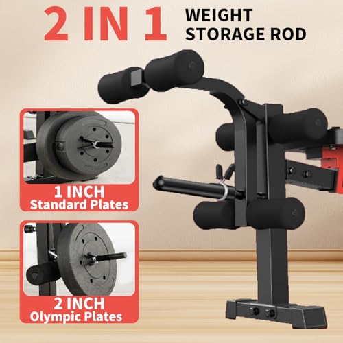 1500LB 8 IN 1 Olympic Weight Bench with Lat Pulldown and Leg Extension/Curl, Foldable Bench Press with Preacher Curl & Squat Rack, Workout Benches with Safety Bar Catches for Home Gym(US Stock) - color: red dark