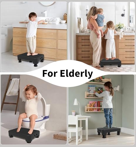 5-Level Adjustable Step Stool, 700 LBS Capacity Safety Bed Step for Seniors, Exercise Setp Platform, Portable Stair Assist for Elderly, Wide Step up for Kitchen, Car, Bedside & Shower, Black