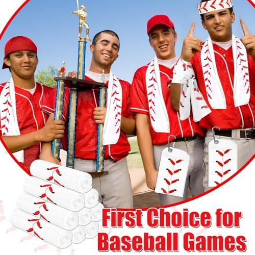6Pcs Baseball Cooling Towels with Bags 38x12 in Breathable Chilly Microfiber Ice Towel Fast Drying Sport Team Gift for Player Coach Gym Workout Biking Running Yoga (Baseball) - color: White