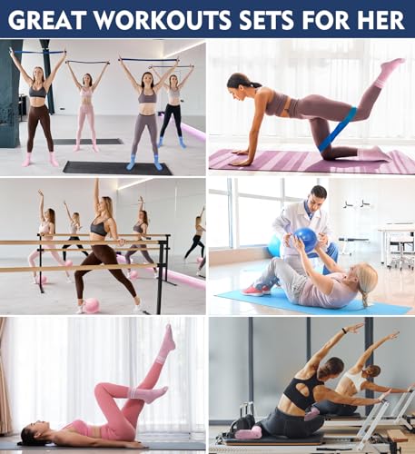 Pilates Ball Resistance Bands Grip Socks Barre Sets, Loop Exercise Bands 5 Levels, Small Yoga Ball 9 Inch, Non Slip Socks Workout Kit at Home - color: Blue