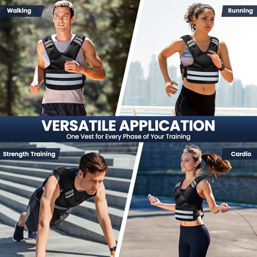 Adjustable Weighted Vest for Women and Men, 4-11lb/11-18lb/20-32lb Removable Weights Rucking Vest with 6 Ironsand Bags, Phone Pocket and Reflective Stripes for Running, Walking and Strength Training