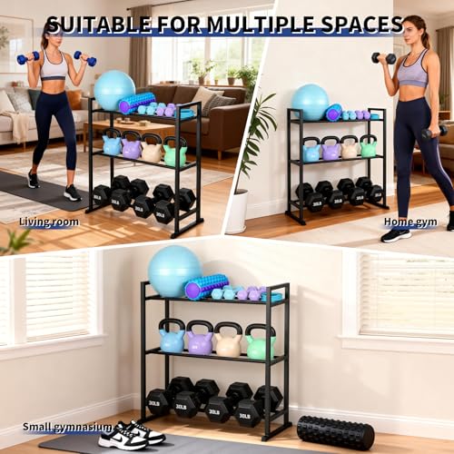 3 Tier Adjustable Dumbbell Rack - Weight Rack for Home Gym Dumbbells to 450 lb Capacity, Dumbbell Storage Rack Stand for Home Gym Dumbbells & Kettlebell