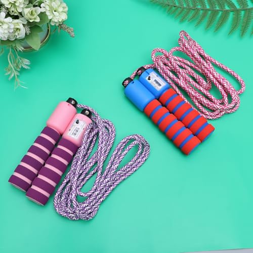2pcs Counting Jump Ropes Set with Digital Counter, Colorful Cotton Skipping Ropes for Fitness Exercise and Interactive Play