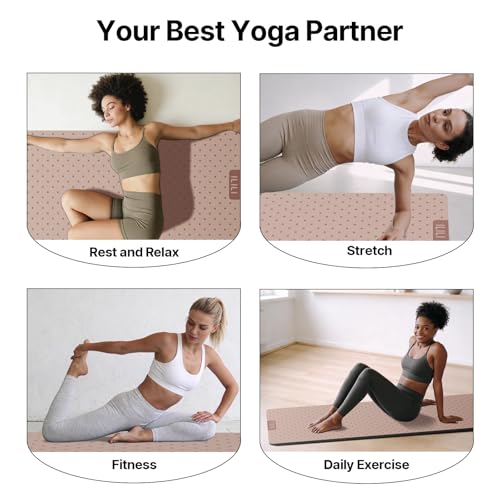 ILILI Yoga Mat 10mm Thick, Suede&TPE Exercise Mat, 76"L*28"W Extra Long, 0.4 Inches Soft and Comfortable, 193*70cm Fitness Mat with Strap, Portable for Yoga, Pilates, Floor Exercise, Home and Outdoor Use, Eco Friendly