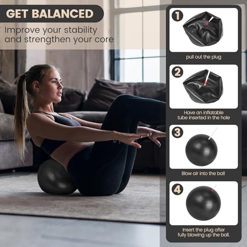 Pilates Essentials Kit for Home Workouts Women, Black Pilates Equipment Set with 9 Inch Yoga Ball, Pilates Slider, Resistance Band, yoga straps for stretching, Pilates Ring and Ball Set for Beginners