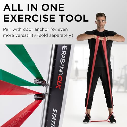 THERABAND CLX Resistance Band with Loops, Fitness Band for Home Exercise and Workouts - color: Red/Green - Medium/Heavy