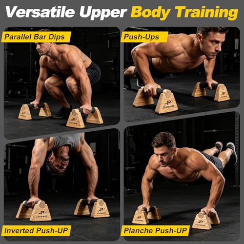 Push Up Bars, Wooden Parallettes Bars 2PCS, Calisthenics Equipment with Non-Slip Base, Perfect Pushup & Calisthenics Bar, Push Up Handles for Floor, and Pushup Handles for Men