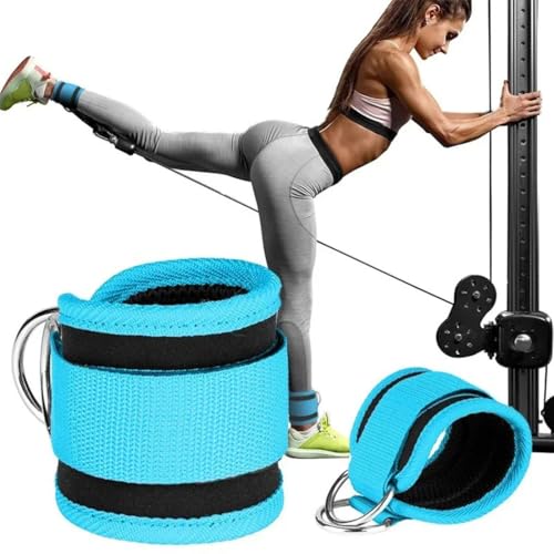 Ankle Straps Ankle Resistance Bands Wrist Cuffs Padded Straps Adjustable Fitness Glute Kickback D-Ring for Cable Machine Gym Foot Leg Training Brace Support 1 Pair - color: Azure