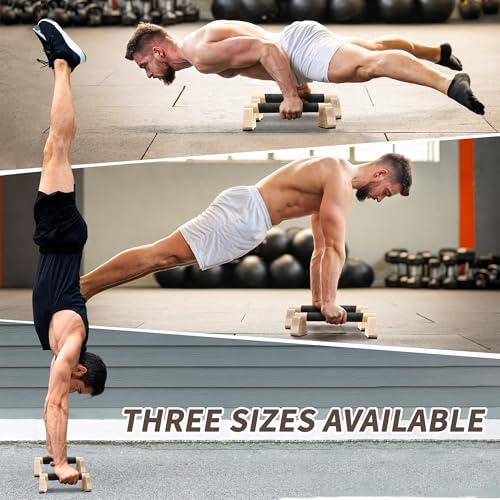 Parallettes Bars, Wooden Push Up Bars with Wrist Wraps for Men & Women, Handstand Training Bars for Home Gym, Non-Slip Calisthenics Equipment, 440lbs Durable Floor Push Up Handles