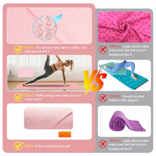 Yoga Mat Towel Non Slip for Hot Yoga, with a Sweat Towel, Anti-Slip Silicone Grip Dot, Waffle Fiber 400GSM,72'' x 25'' Mat Size,Grippy Yoga Mat Towel, Soft Absorbent for Hot Exercise,Bikram,Pilates