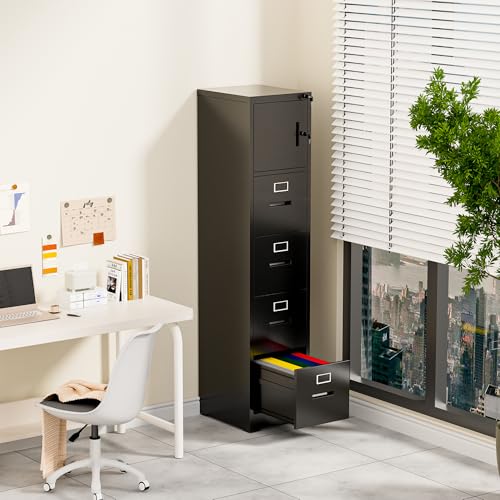 Metal File Cabinet with Drawer Heavy Duty Locking File Cabinets - color: Black, size: 66.5"H-4 drawers & 1 doors