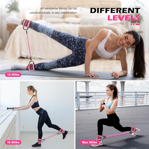 Resistance Bands, Ankle Bands for Working Out, Exercise Bands with Handles for Home Gym, Workout Equipment for Training Bands with Door Anchor, Legs Ankle Straps, Shape Body
