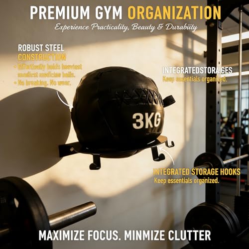 Medicine Ball Rack | Exercise Ball Holder Wall Mount | 90 Lbs Wall Mounted Storage for Gym Exercise Sports Balls, Wall Balls and Slam Balls | 9 Inch Inside Diameter