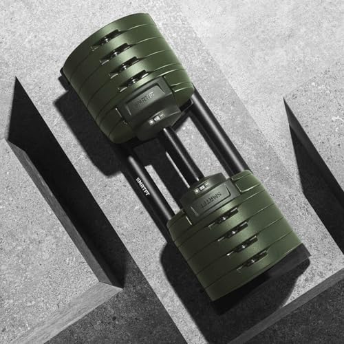 SMRTFT NUOBELL Adjustable Dumbbells 5–100 lb Set | Original NUOBELL | 26 Weights in 1 for Home Gym Strength Training | Steel-Knurled Handle | Space-Saving Dumbbell Set of 2 | 2-Year Warranty - color: Tactical
