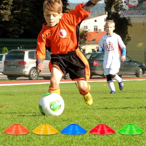 100 Pcs Soccer Cones with Strap Agility Disc Cones Soccer Training Cones, Field Marker Sport Training Cones for Challenge Football Basketball Skating Games Outdoor Indoor
