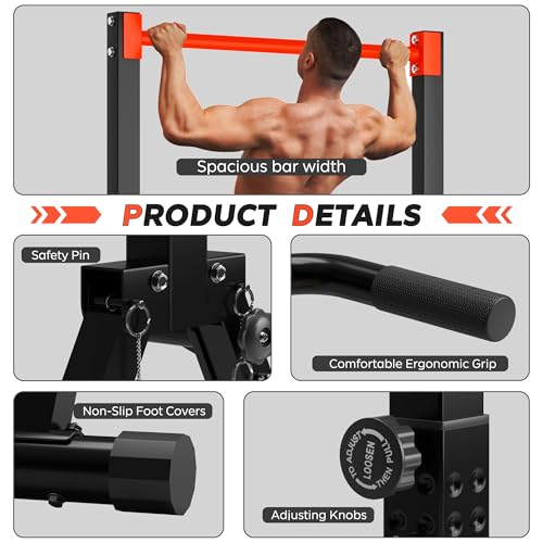 SogesHome Foldable Power Tower Dip Stand Pull Up Bar for Home Gym Exercise - color: Black Red