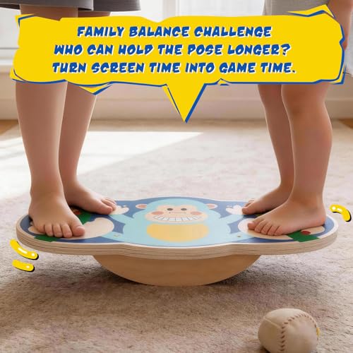 Jomifin Kids Wobble Balance Board - Wooden Rocker Board for Toddlers & Children, 123 LBS Durable Montessori Sensory Training Toy, - color: Blue