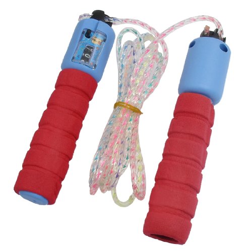 Ruilogod Digital Counter Red Sky Blue Handle Flexible Jumping Skipping Rope 9.3 Ft (id: dce b09 00d 617 6d3