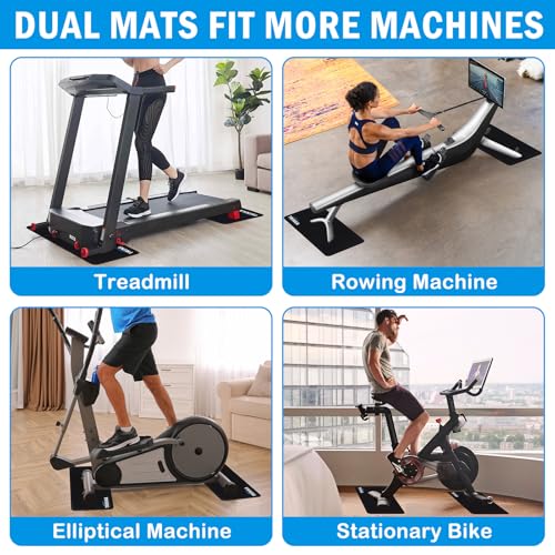 2PCS Exercise Bike Mat for Carpet & Hardwood Floors, Non-Slip Workout Mat for Bike Trainer Compatible with Stationary Spin Bike, Concept 2 Rowing Machine