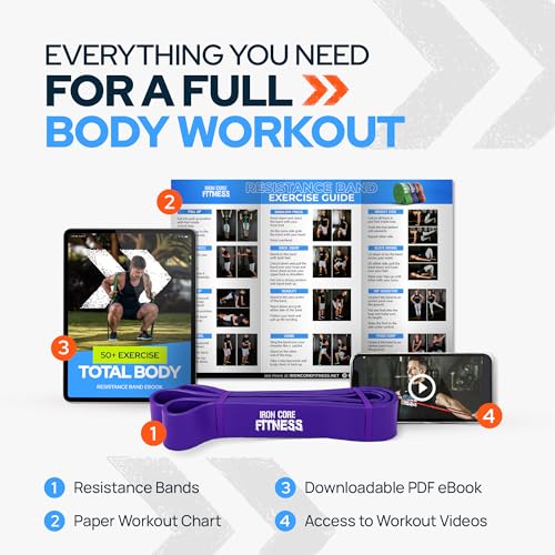 Gym Quality Long Resistance Bands Multi Pack of 5- Loved by Fitness Pros for Group Workouts in Gyms, Boxes, Studios and Bootcamps. Perfect for Pull Ups, Strength Training, Mobility - color: #4 Purple, Large
