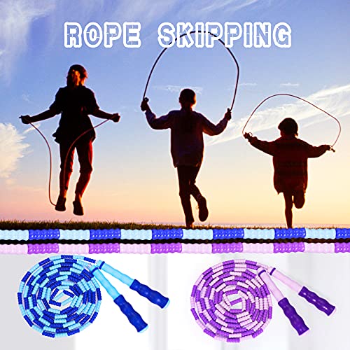 Supertrip Jump Rope Kids-Soft Beaded Skipping Rope Adjustable Tangle-Free Segmented Jumping Rope for Children and Students - color: Bule&Purple