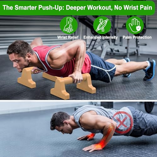 SELEWARE Wood Push Up Bars Steel Calisthenic Parallette Bars Handstand Bars - color: D: Wood Grip (8.7"L x 4"H)