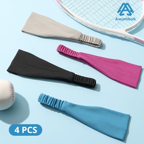 Cooling Headbands for Women, Non-Slip Sweatbands for Women, 4-Pack Elastic Sports Head Bands for Running, Yoga, Gym Workouts, Football