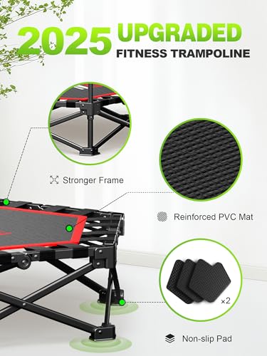 42" Foldable Mini Trampoline- 450lb Capacity Fitness Rebounder w/3-Level Adjustable T-Bar, Adults Workout Trampoline, Non-Slip Pad | Foldable Design for Home/Gym