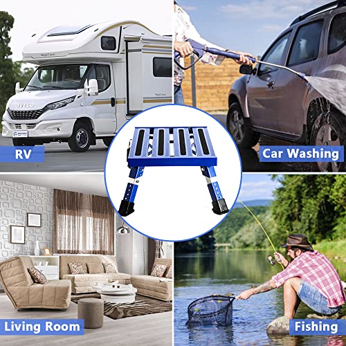 Homeon Wheels Adjustable Aluminum RV Step Stool, Folding Non-Slip Platform, Blue - color: Blue