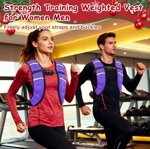 6lb/8lb/12lb/16lb/20Lb Weighted Vest Woman Men with Reflective Stripe, Chest Size Adjustable Strength Training Weight Vest for Walk Running Jogging - color: Purple, size: 8 Lbs