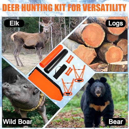 WinnerWhy 2 Set Thickened Tear-Resistant Deer Drag Sled Glide Heavy Duty Deer Cart Game Hauler for Hunting with Storage Bag, 2 Dual Harness Elk Drag with Rope